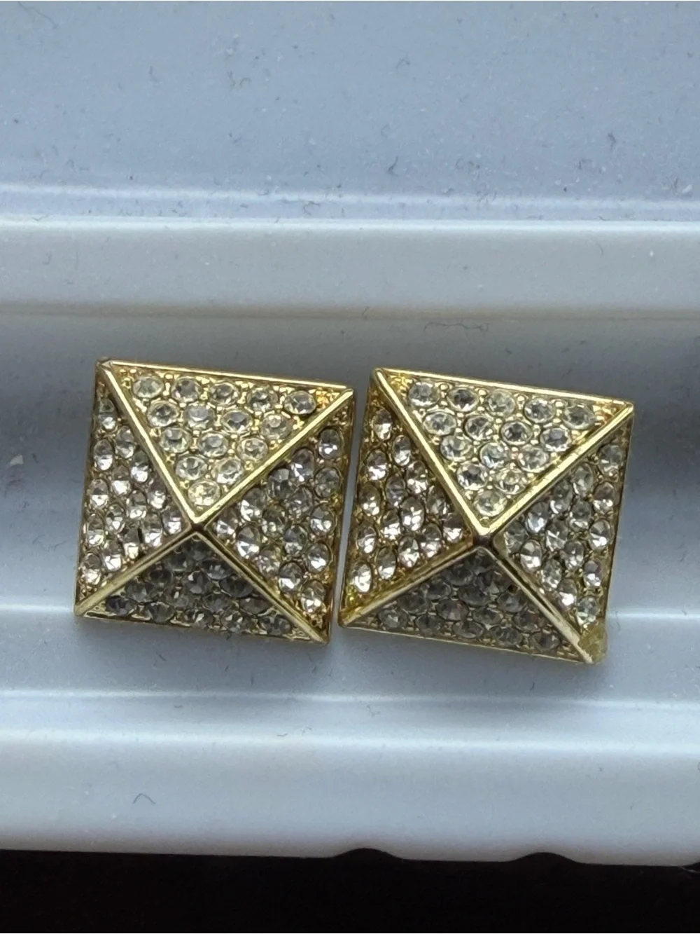 Michael Kors Gold Tone Crystal Pavé Pyramid Stud Earrings